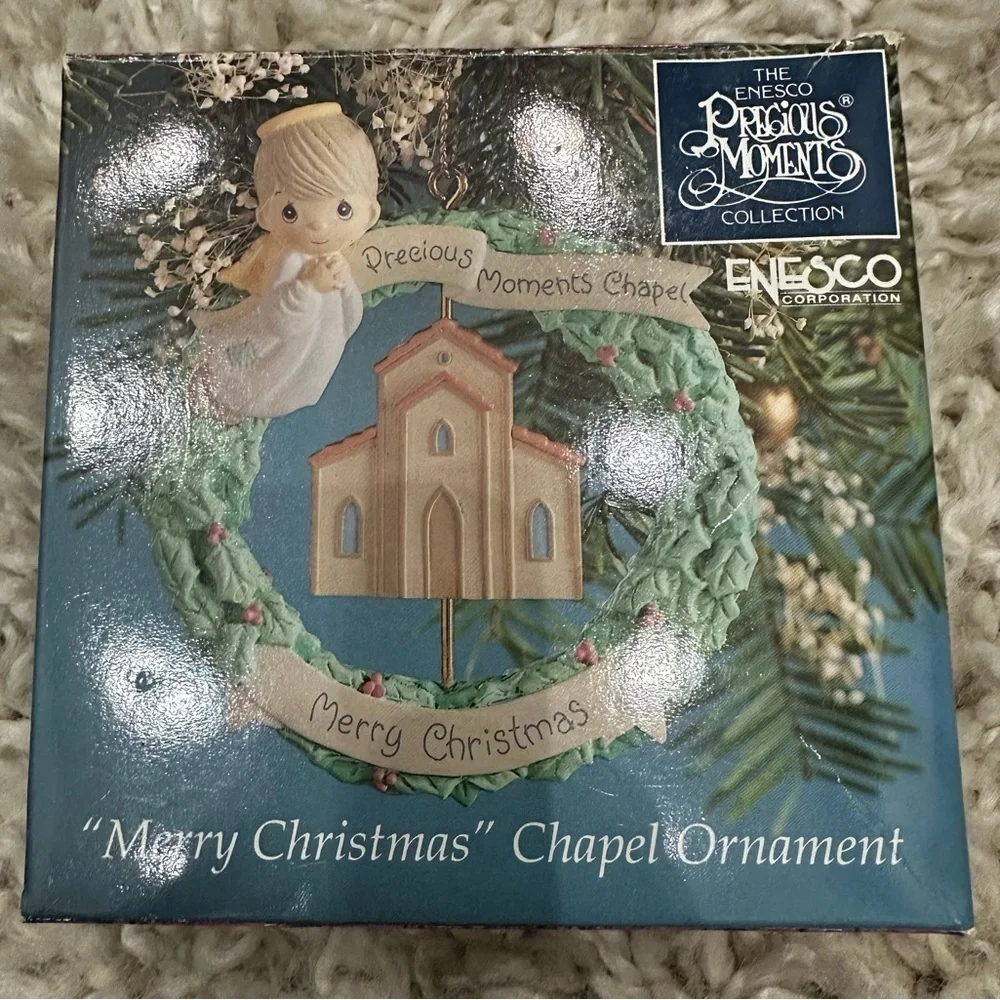 Enesco Precious Moments Chapel Ornament 1992 and 1995 Home for the Holidays